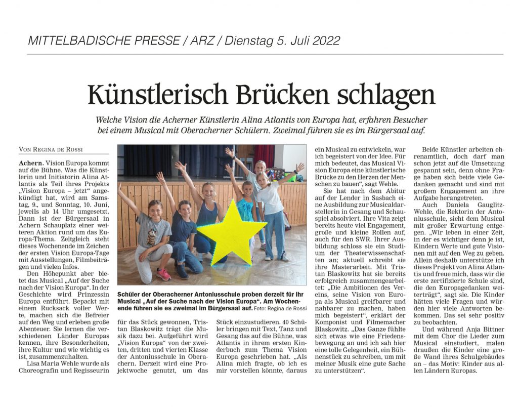 2022-07-05_MITTELBADISCHE PRESSE:ARZ_Künstlerisch Brücken schlagen